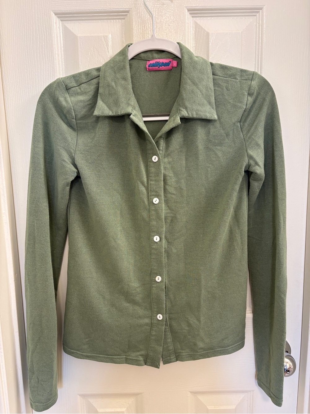 Edikted green knit button down shirt